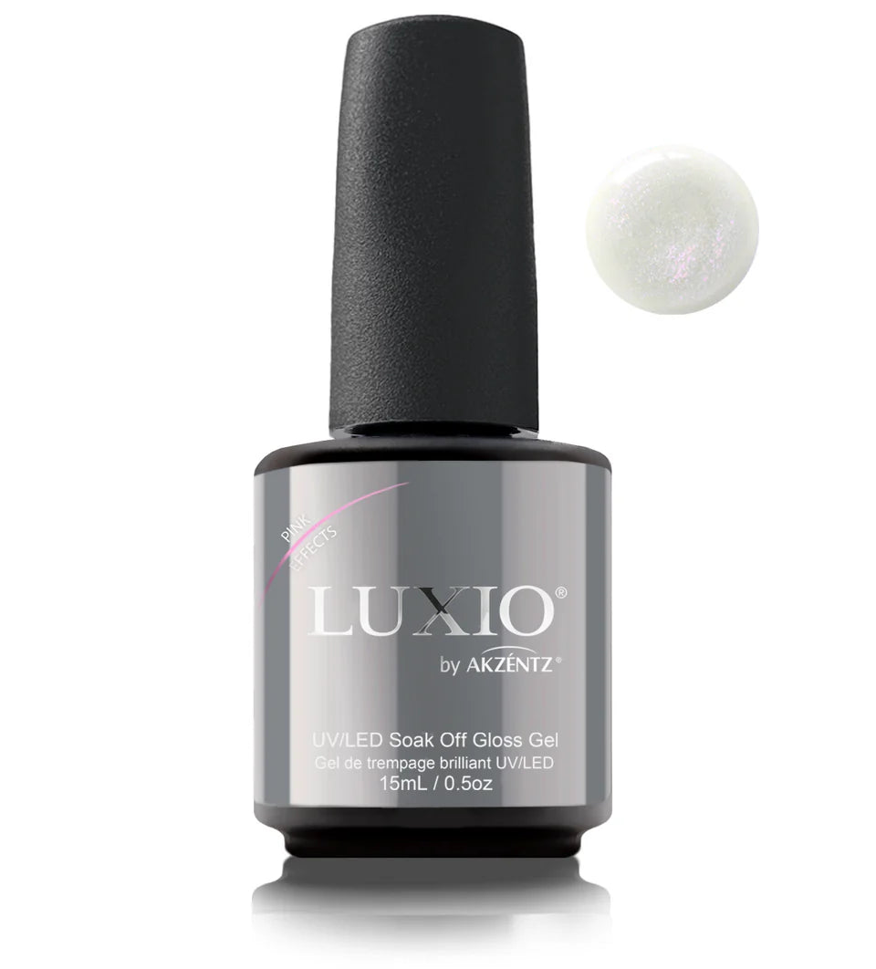 Luxio gel polish bottle with pink soak-off gel effects, 15ml size, showcasing the Luxio brand and vibrant pink color.