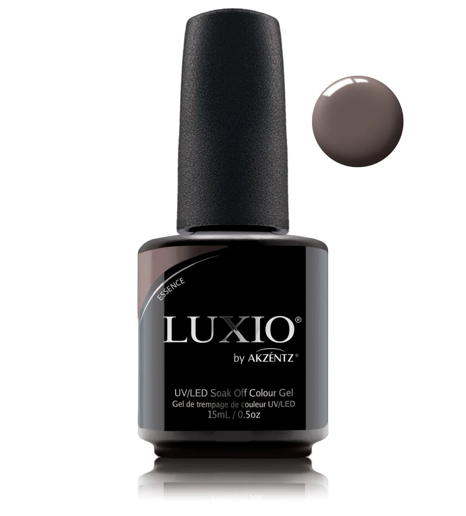 Luxio gel polish Essence soak-off gel in 15ml bottle, with a sleek black cap and clear label, displayed on a white background.
