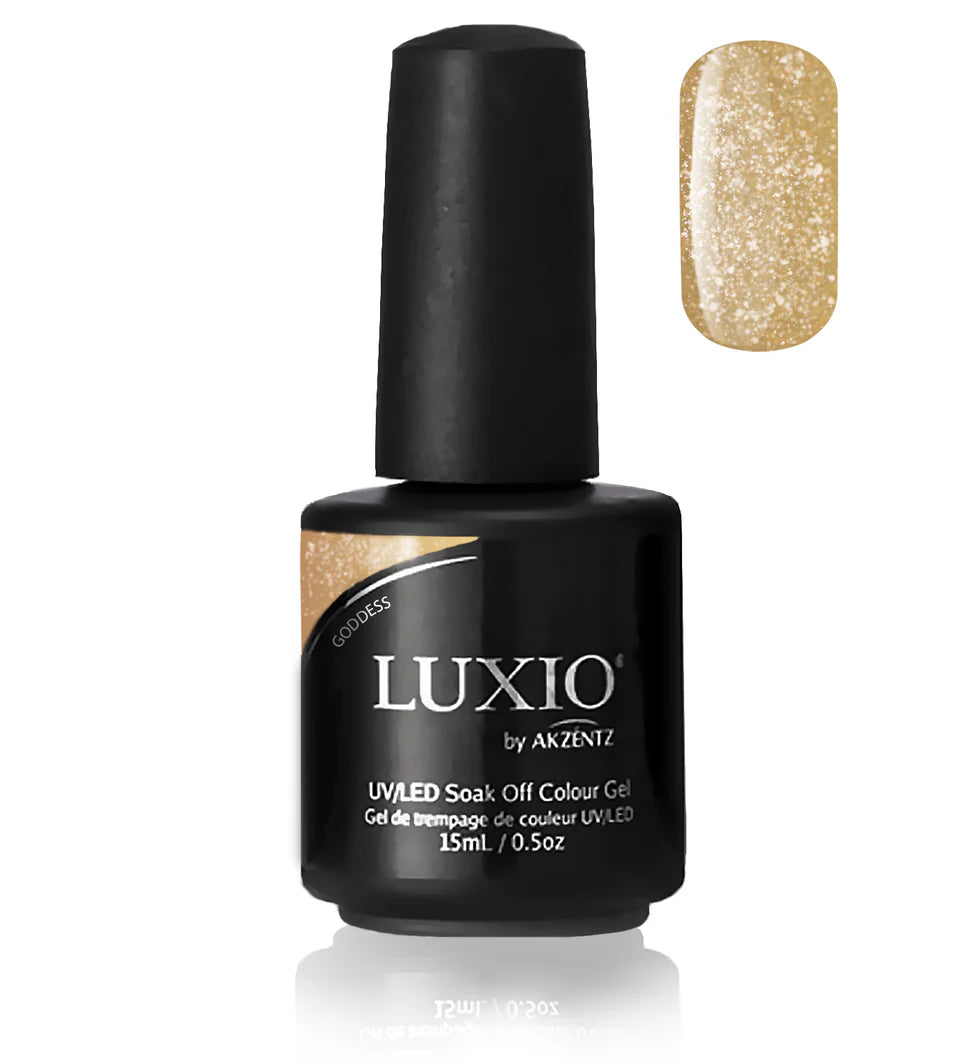 Luxio Soak-Off Gel Polish Goddess in Sparkle shade, 15ml bottle, showcasing shimmering gel polish with a sparkling finish.