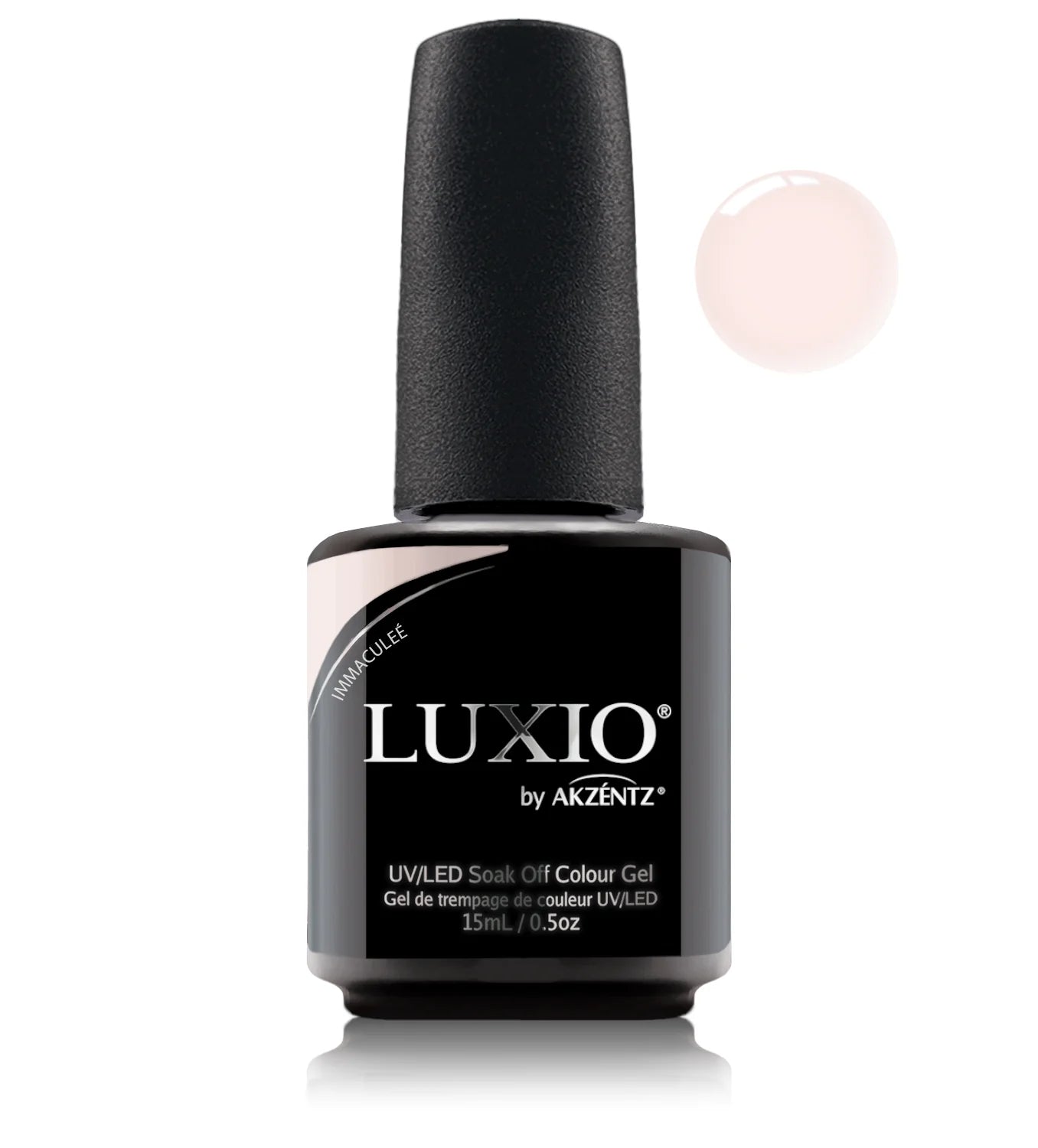 Luxio soak-off gel polish in Immaculeé 15ml bottle, showcasing the luxury gel nail polish product with a sleek design.