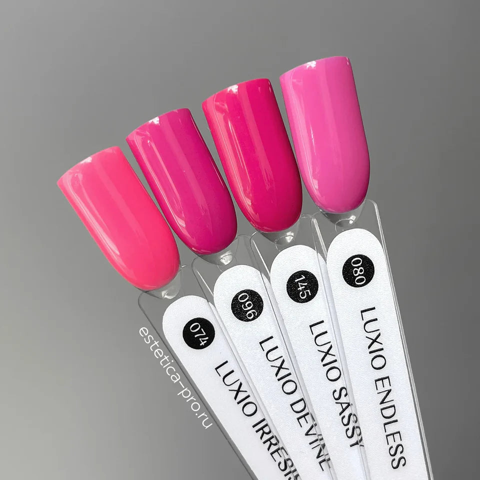Luxio Soak-Off Gel Polish Irresistible 15ml bottle with colorful label, showcasing the Luxio gel polish for nails.
