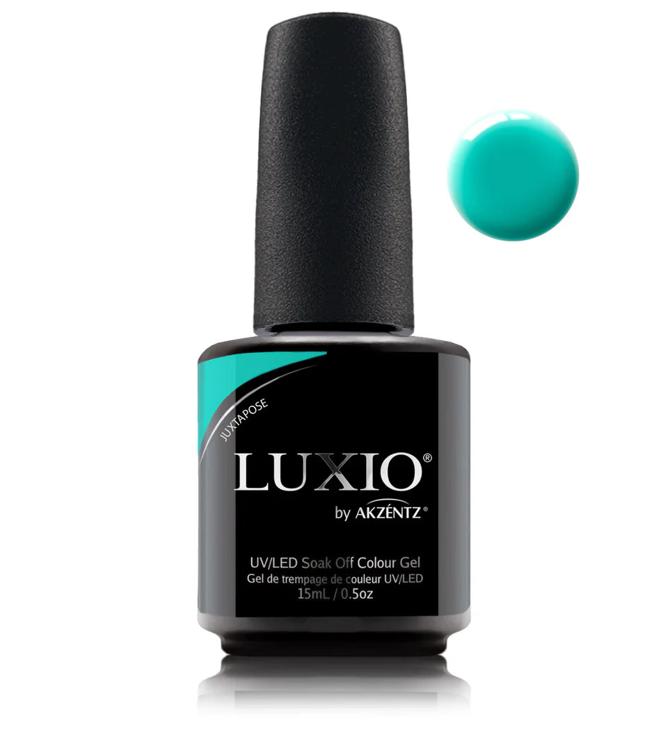 Luxio Luxio Soak-Off Gel Polish Juxtapose 15ml bottle with black cap and clear label, showcasing the gel polish container.