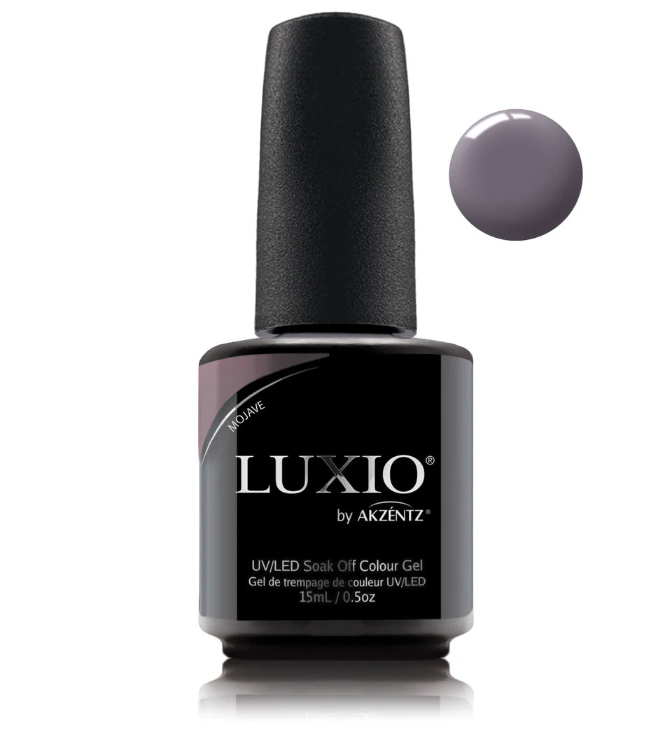 Luxio Soak-Off Gel Polish Mojave 15ml bottle with black cap and clear label, showcasing the luxurious gel polish product.