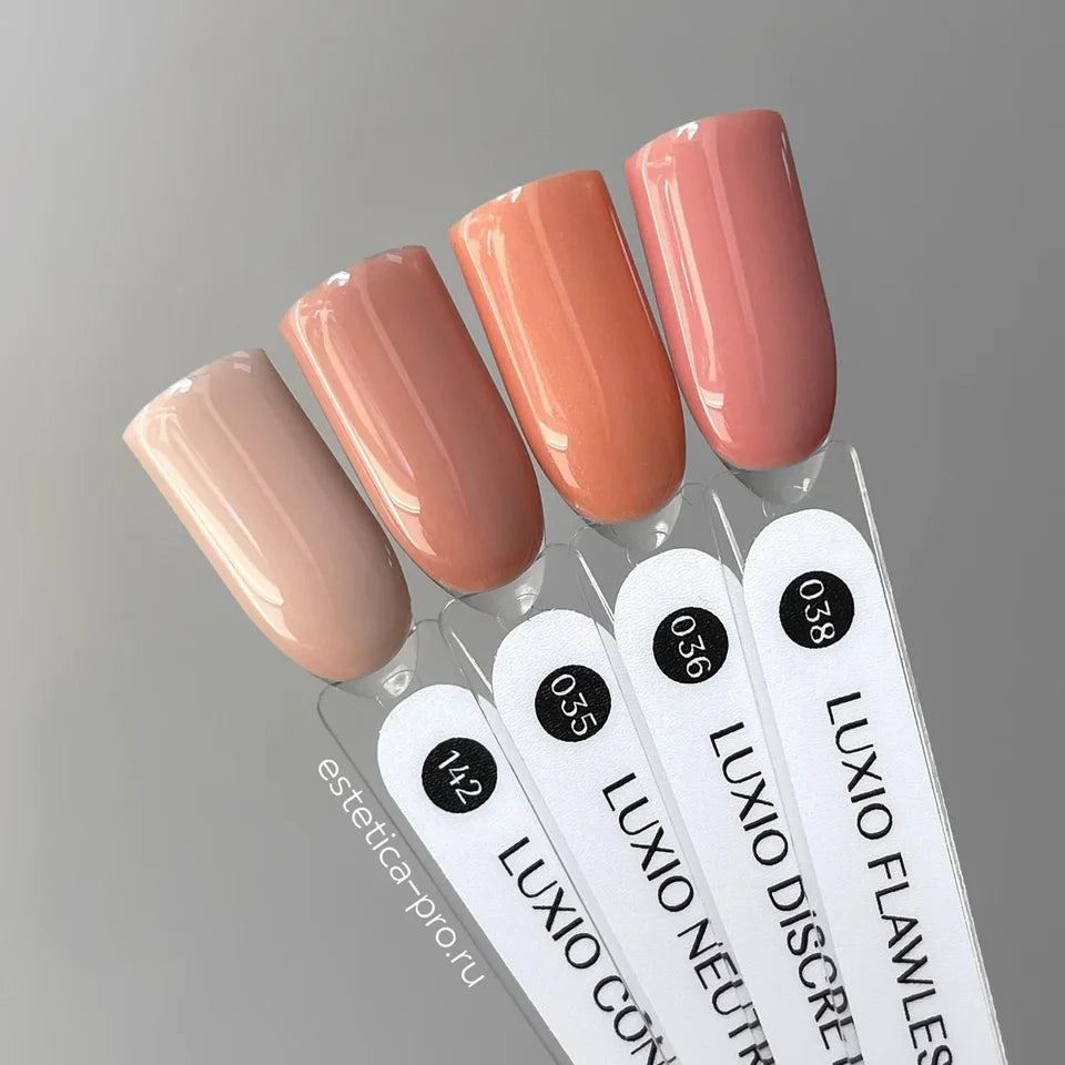 Luxio Soak-Off Gel Polish in Neutral 15ml bottle, showing the elegant packaging and gel polish applicator.