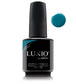 Luxio Soak-Off Gel Polish in Peacock color, 15ml bottle, with vibrant, glossy teal-green shade and sleek packaging.