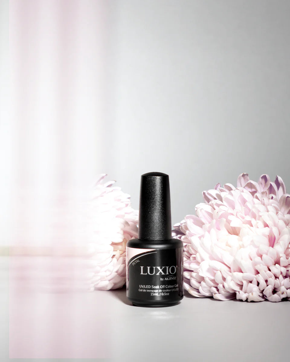 Luxio Soak-Off Gel Polish Petal semi-sheer 15ml bottle, showcasing the soft pink, semi-transparent gel polish for nails.
