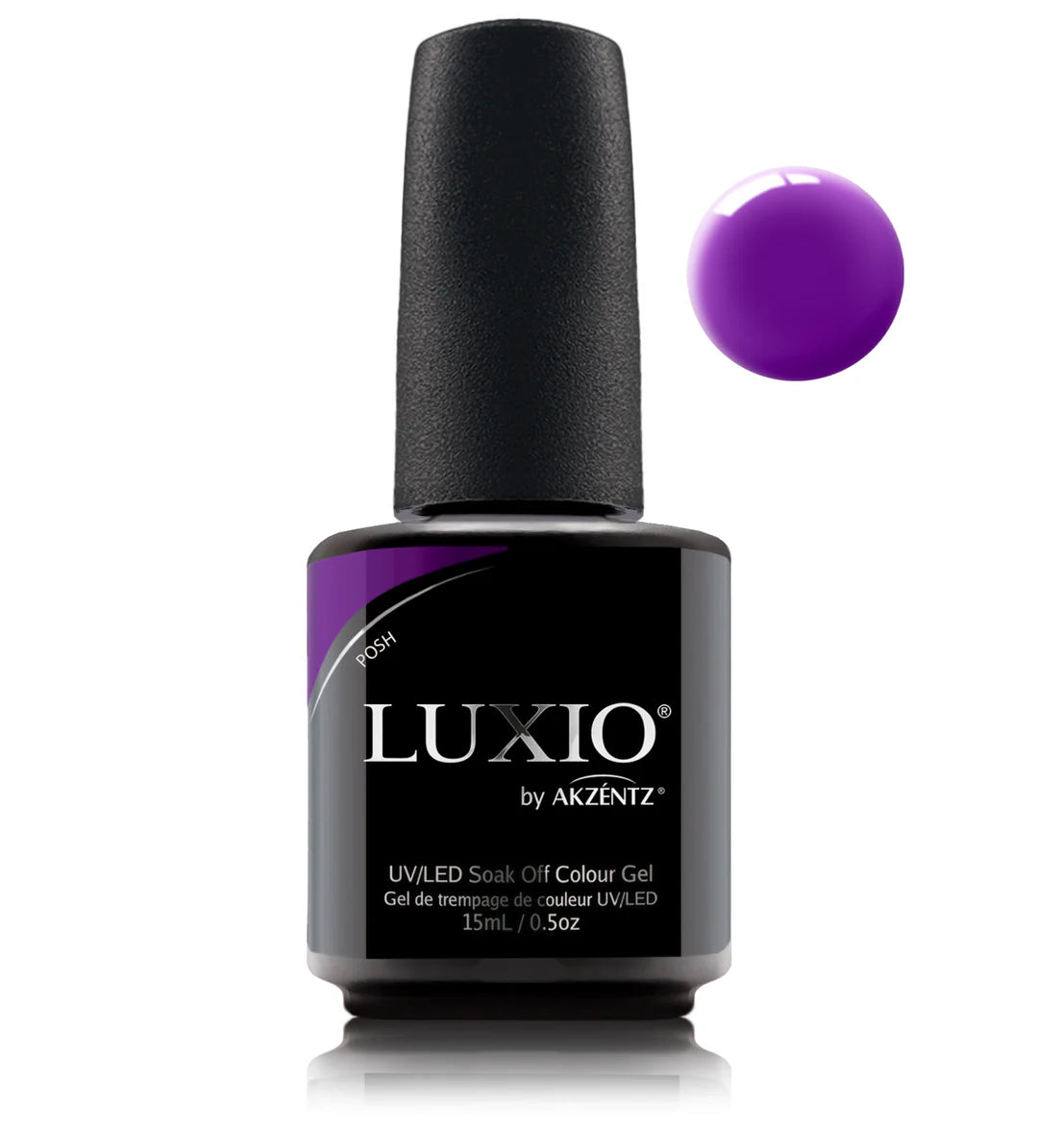 Luxio Soak-Off Gel Polish in Posh color, 15ml bottle, glossy finish, with the Luxio brand logo on the label.