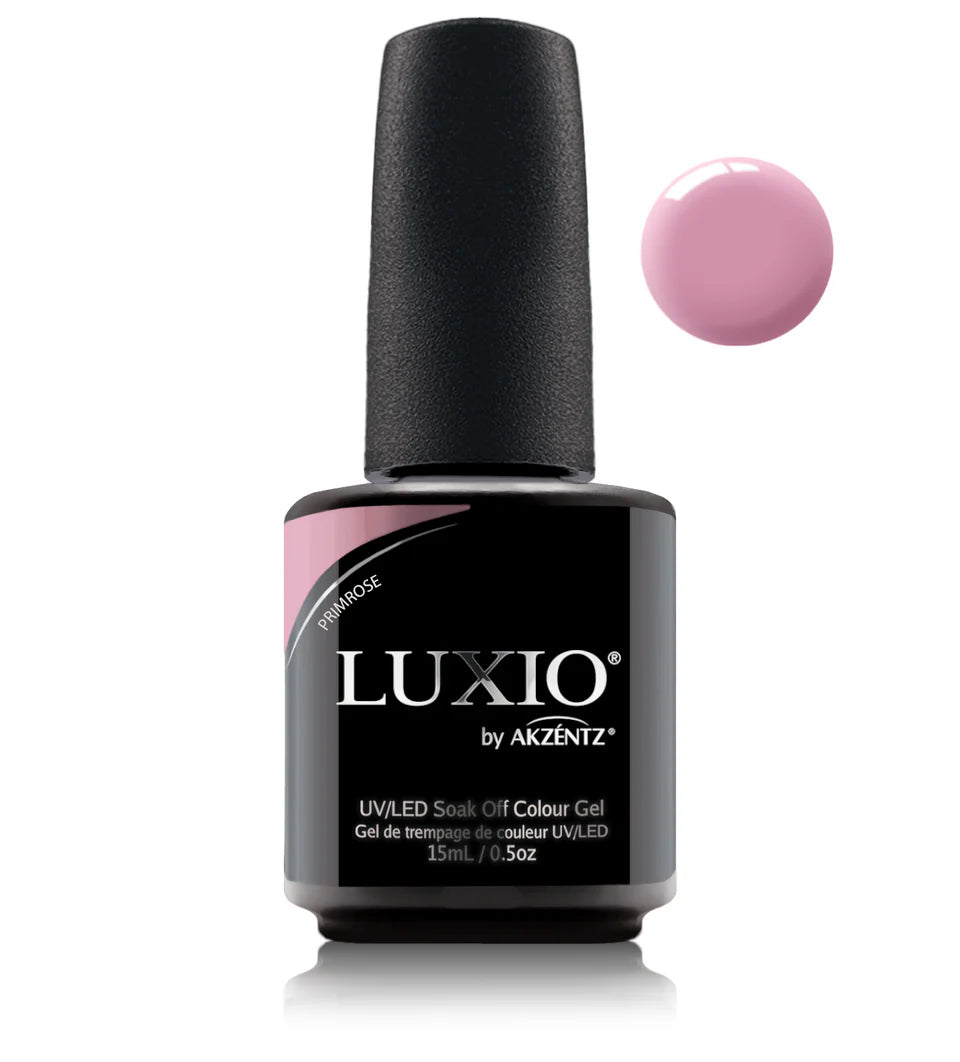 Luxio Luxio Soak-Off Gel Polish in Primrose, 15ml bottle, showcasing vibrant yellow gel polish with smooth texture.