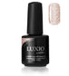 Luxio Soak-Off Gel Polish in Rose Gold Glitter, 15ml, featuring a shimmering, glittery rose gold finish on a gel polish bottle.