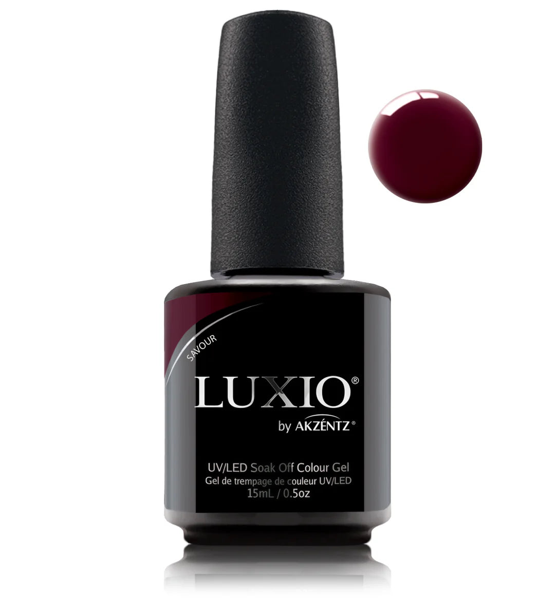 Luxio Savour soak-off gel polish in 15ml bottle, vibrant nail color with glossy finish, from Luxio gel polish collection