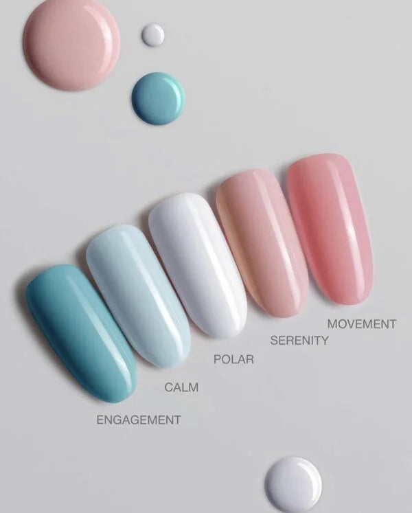 Luxio Serenity soak-off gel polish in 15ml bottle, showcasing the elegant nail polish color and branding on the label.