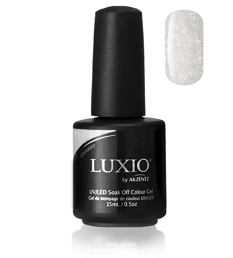 Luxio Soak-Off Gel Polish Stardust with sparkle finish in 15ml bottle, perfect for durable, shimmering gel nails.