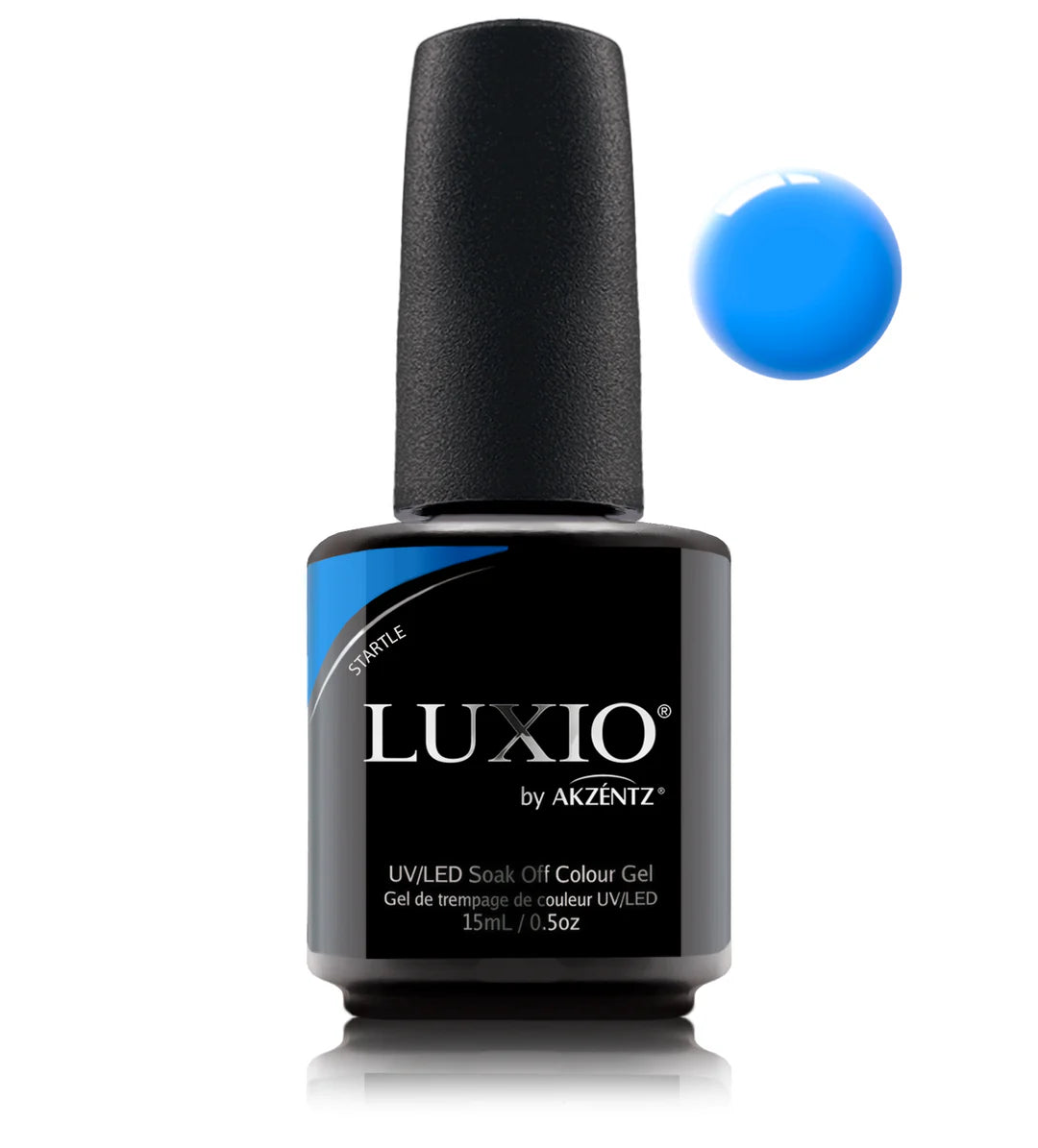 Luxio Soak-Off Gel Polish in Startle bright shade, 15ml bottle, featuring vibrant, glossy gel polish from Luxio brand.
