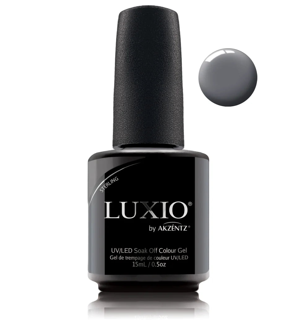 Luxio Soak-Off Gel Polish Sterling 15ml bottle, featuring vibrant gel polish for professional manicures and nail art.