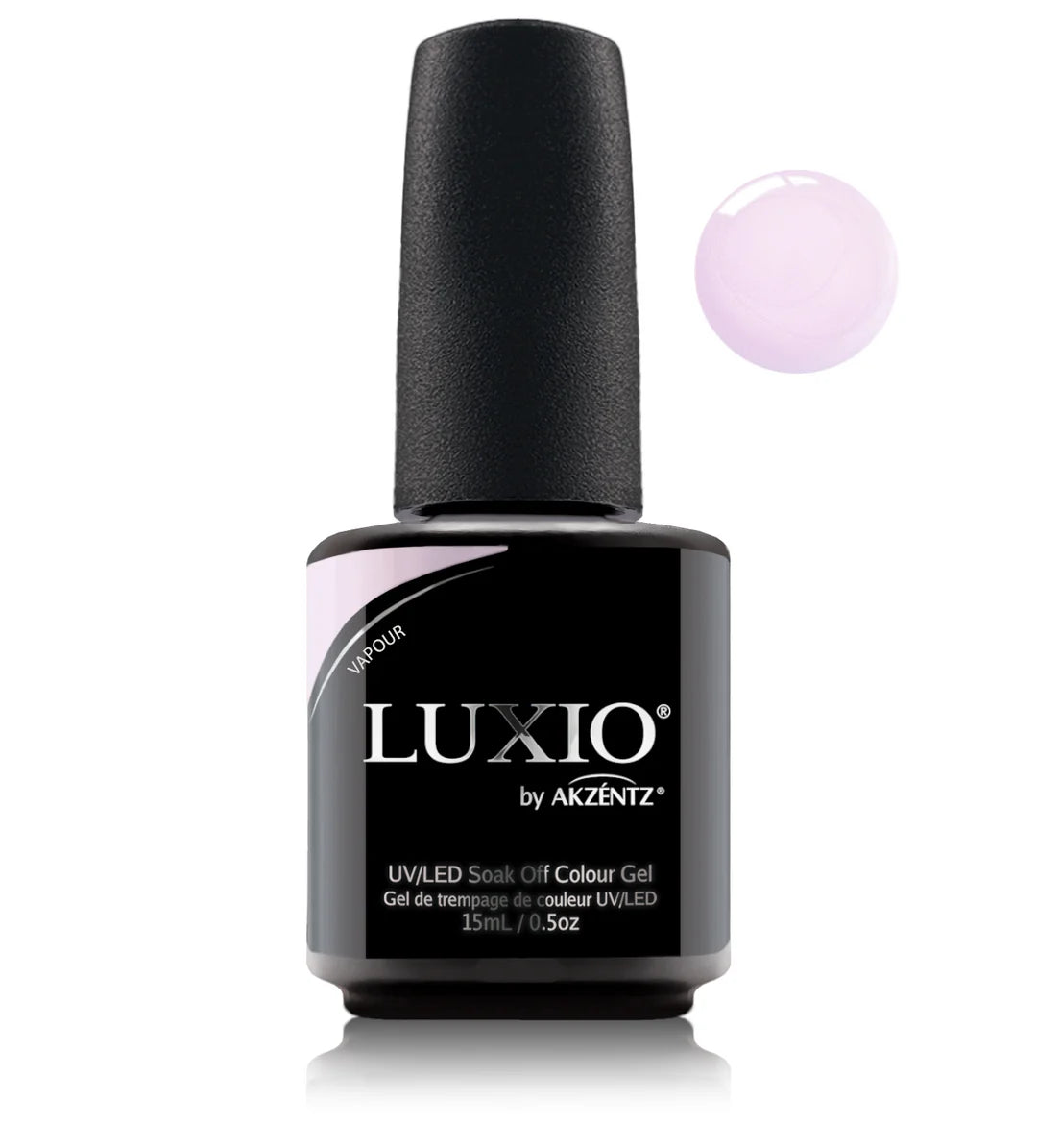 Luxio soak-off gel polish Vapour with shimmer finish in 15ml bottle, showcasing the glossy, shimmering gel polish from Luxio.