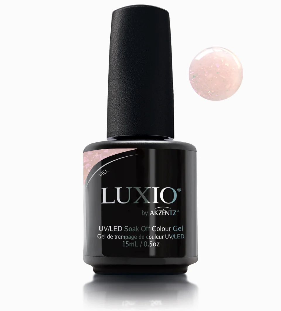 Luxio Luxio Soak-Off Gel Polish Veil in Sparkle, 15ml, showcasing a shimmering, glittery gel polish for nails.
