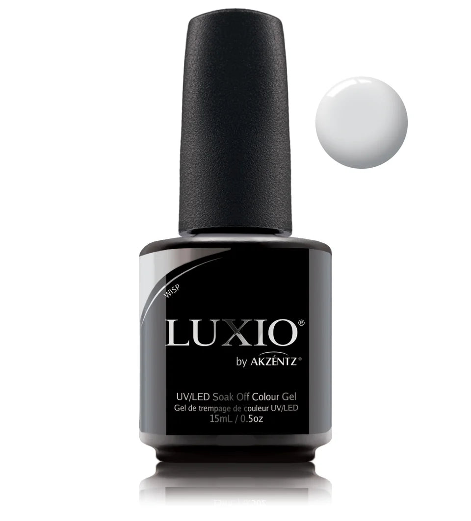 Luxio Soak-Off Gel Polish in Wisp 15ml bottle, bright pastel nail color with a smooth gel finish and sleek packaging.