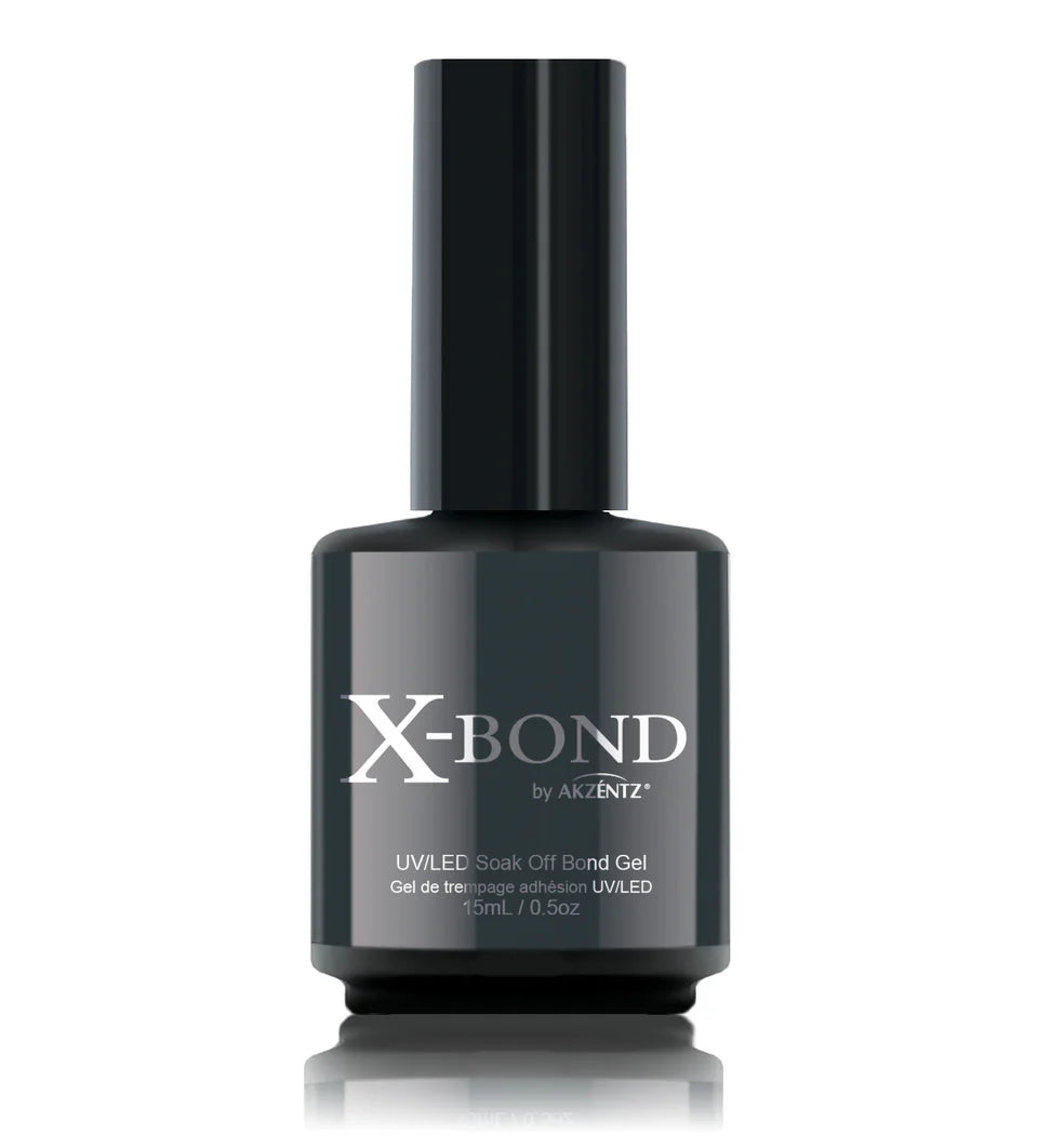 Luxio Soak-Off Gel Polish X-Bond Bonding Gel, close-up of the Luxio gel polish bottle with branding and product label visible.