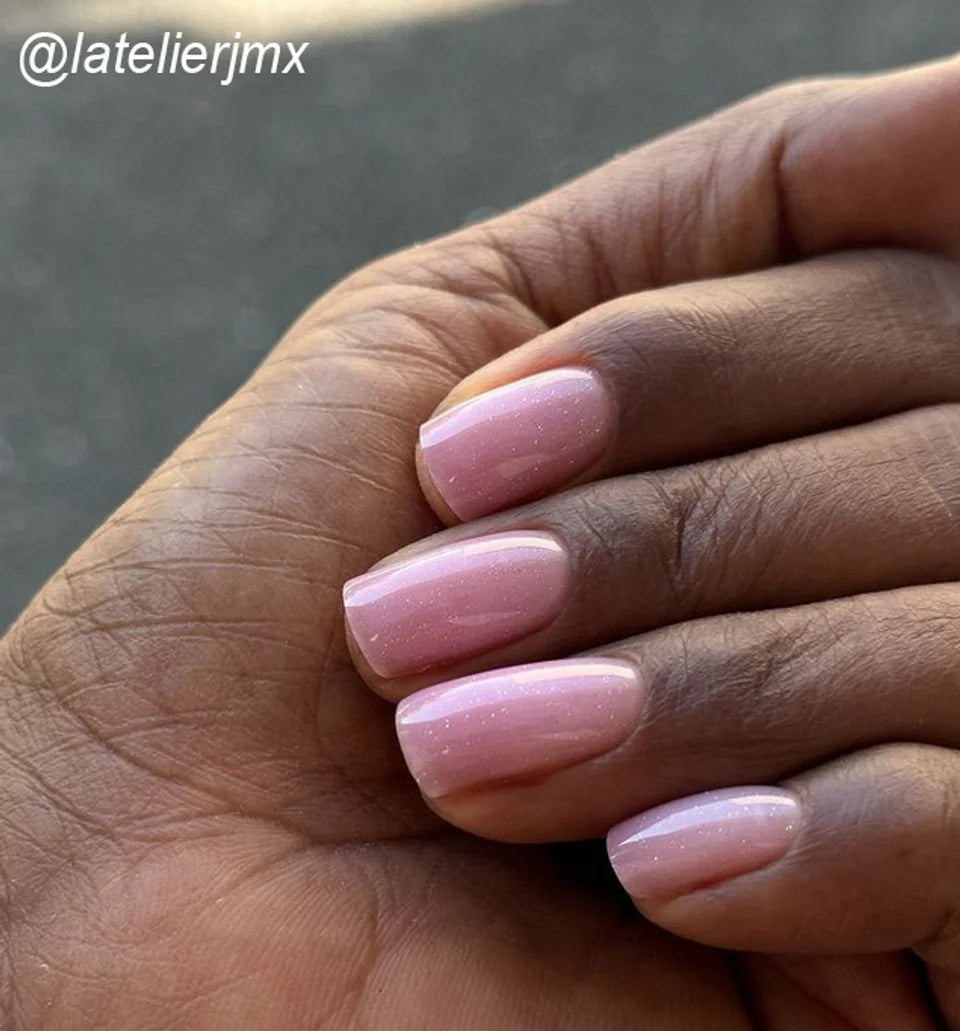 Luxio UV/LED Soak Off Build Nail Gel with sparkles in 15ml jar, showcasing the glossy, glittery nail enhancement product.