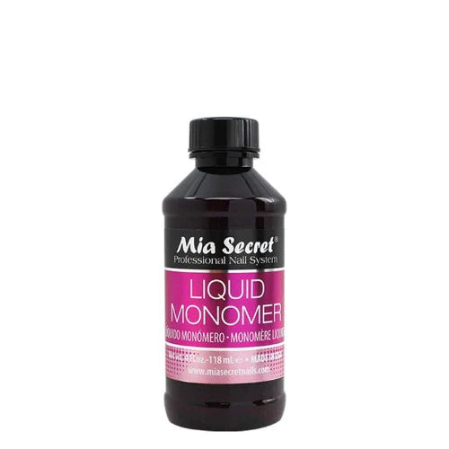 Mia Secret Liquid Monomer 4 oz bottle, nail polish liquid for acrylic nails, branded UNS, with a clear label and cap.