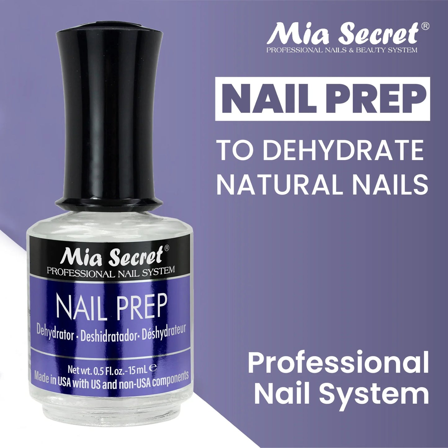 Seche Mia Secret Nail Prep 0.5 oz bottle, a nail care product with a clear liquid for preparing nails before polish application.