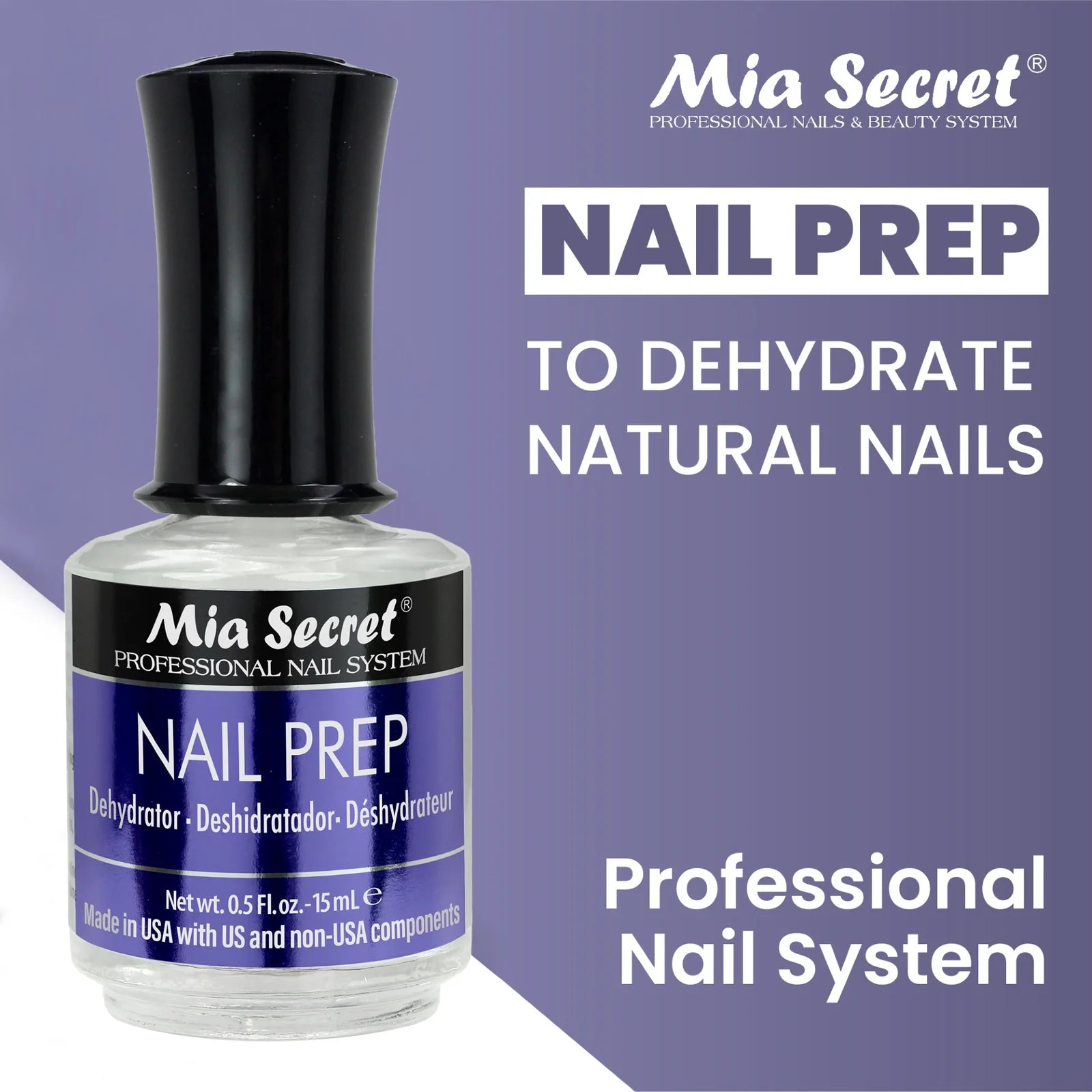 Seche Mia Secret Nail Prep 0.5 oz bottle, a nail care product with a clear liquid for preparing nails before polish application.