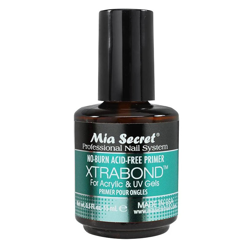 Seche Mia Secret XtraBond Acid Free Primer for nails, 0.5 oz, showing the small bottle with label on a neutral background.