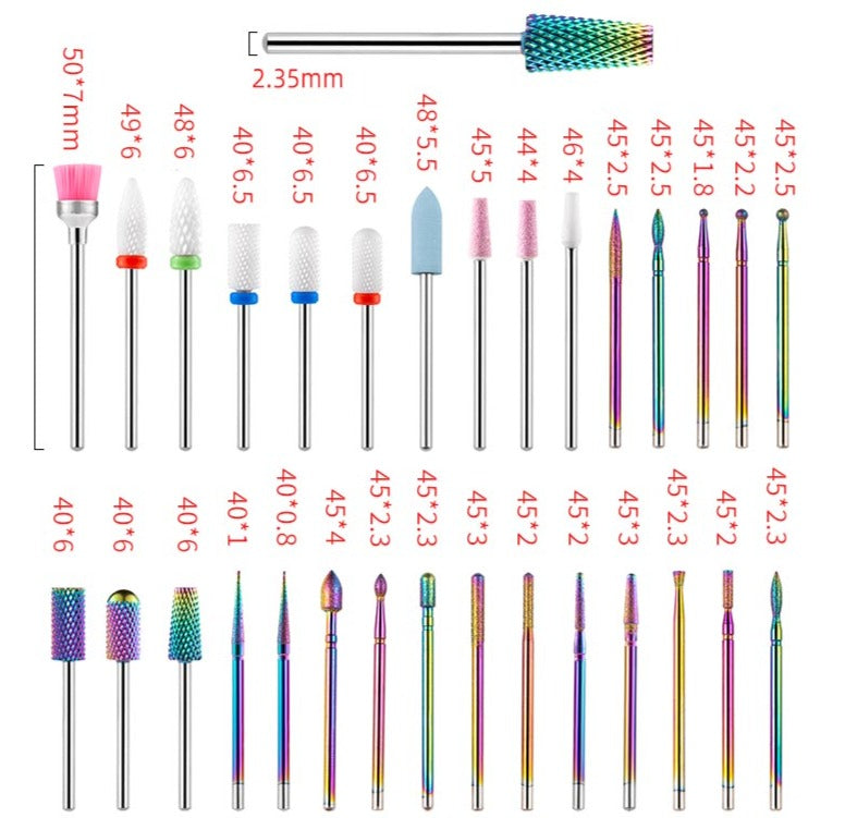 Nail Drill Bits Kit Combined Milling Cutters Set Removing Gel Polishing Carbide 30Pcs - Universal Nail Supplies