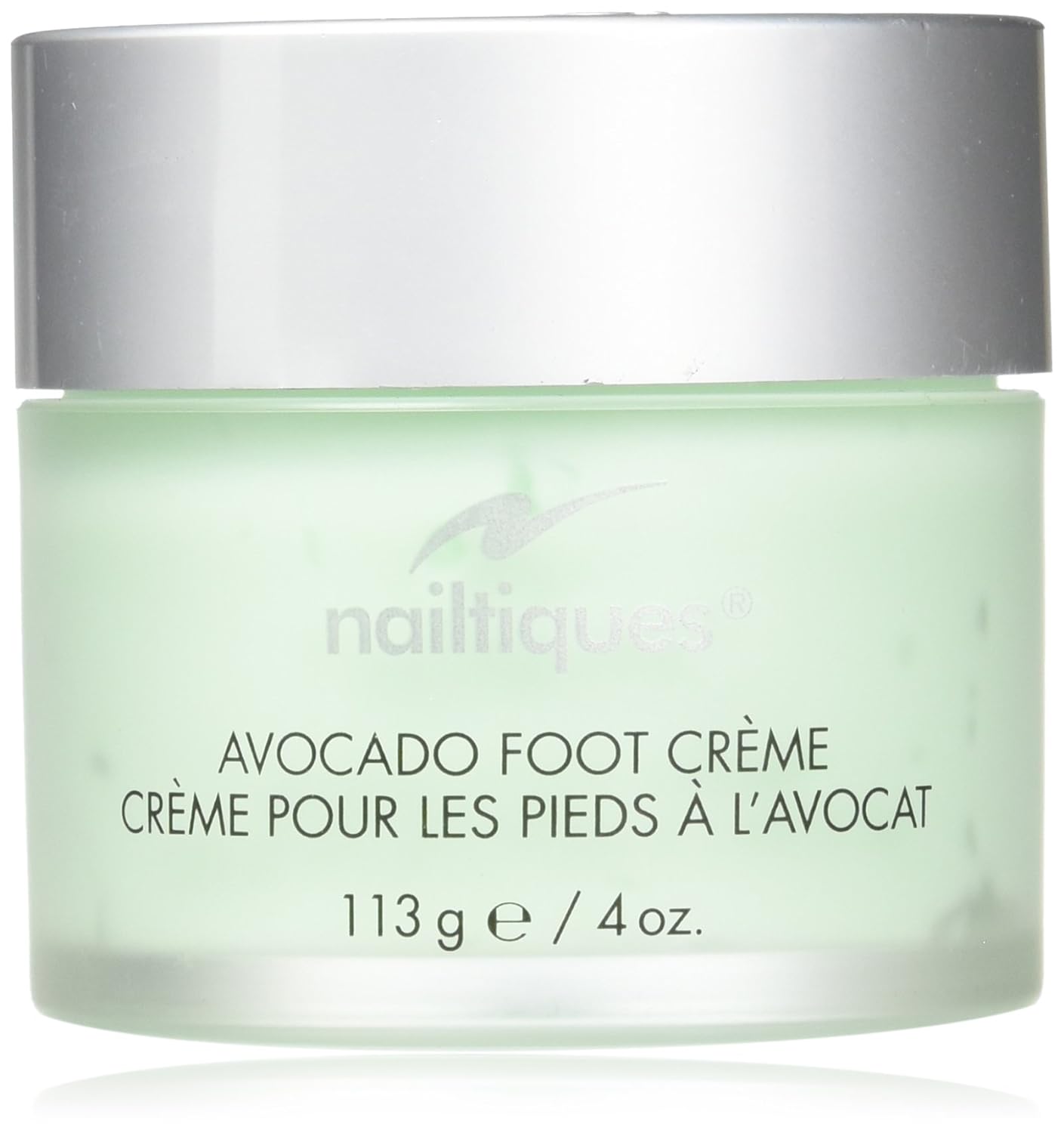 Nailtiques Avocado Foot Cream in a 4-ounce jar, featuring a smooth, creamy texture for moisturizing feet.