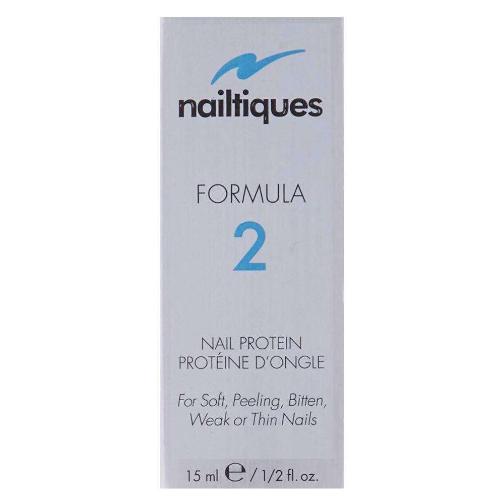 Nailtiques Formula 2 Nail Protein nail polish bottle with white cap and clear label, 0.5 oz (15 mL) for damaged nails.