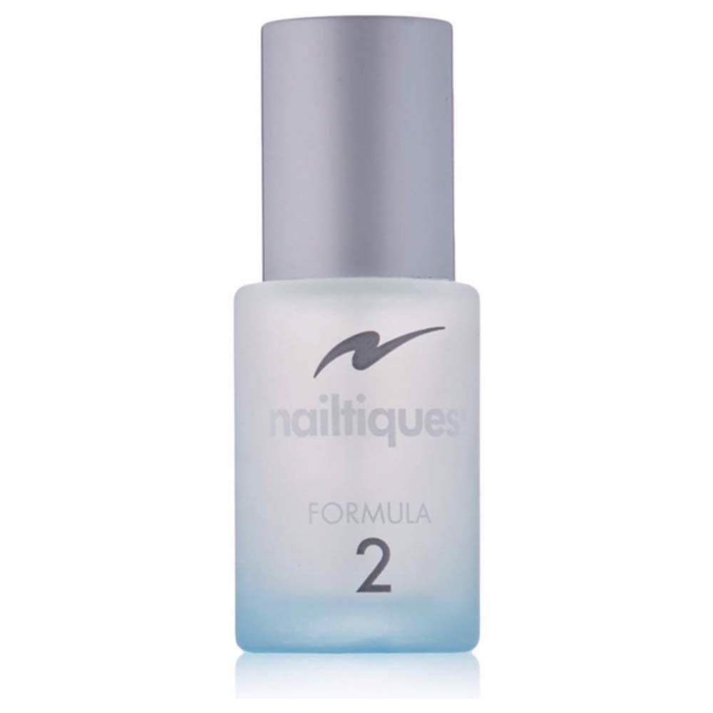 Nailtiques Formula 2 Nail Protein nail polish bottle in a 0.5 oz (15 mL) clear glass container with a white cap.