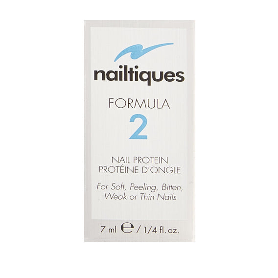 Nailtiques Formula 2 Nail Protain nail polish bottle with black cap and clear label, 1/4 oz (7 mL) for nail strengthening.