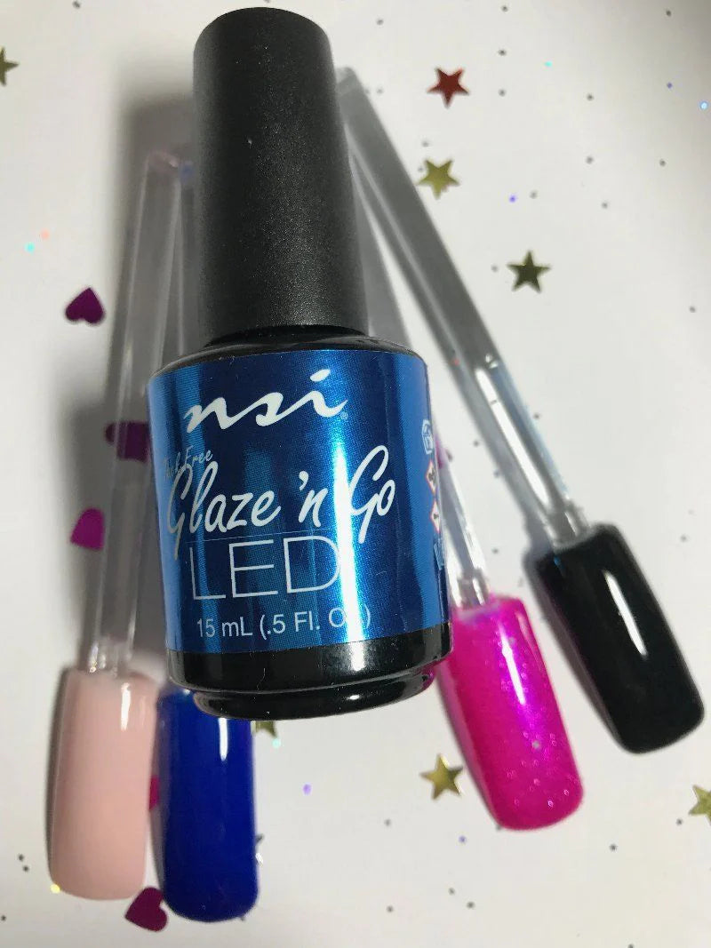 NSI Glaze N Go UV Gel Sealant 1/2 oz, a clear tack-free top coat for durable UV gel nails by Universal Nail Supplies.