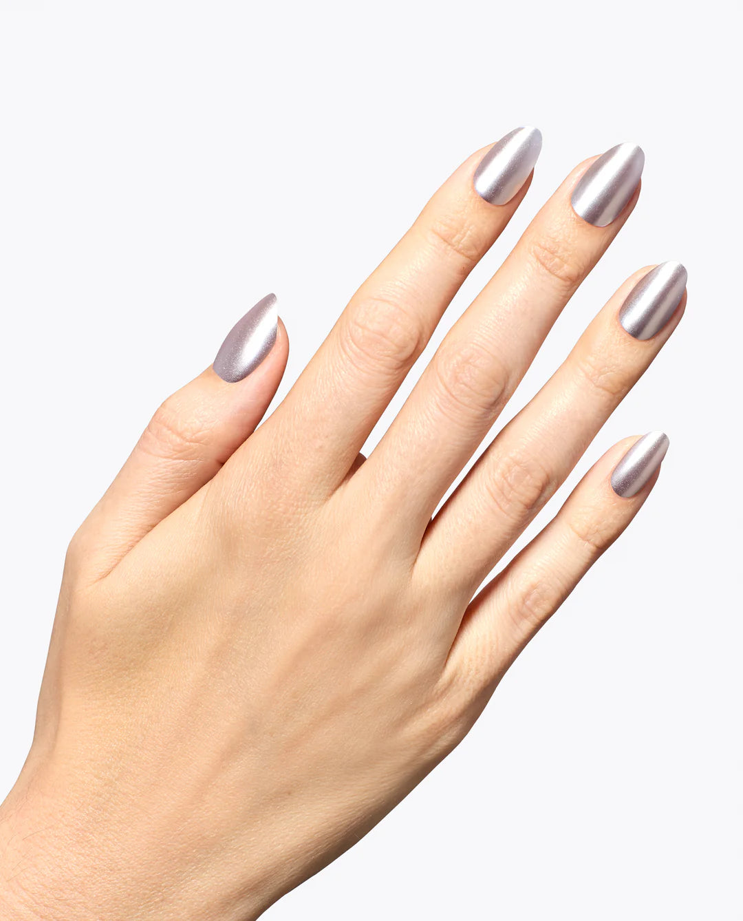 OPI Chrome Powder Chrome to Mama over Baby Take a Vow manicure, showcasing shiny, reflective chrome nail color in 0.3 oz. bottle.