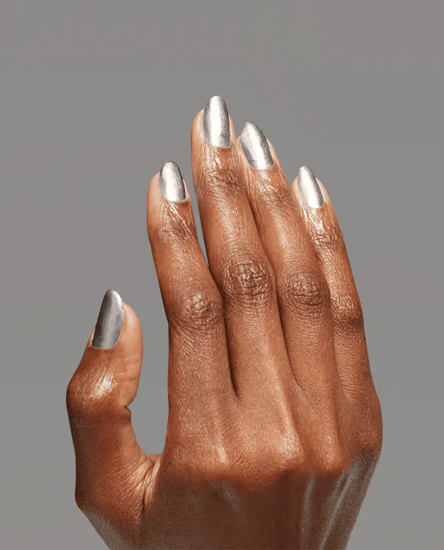 OPI GelColor and matching Lacquer Chrome Clawz F024 gel nail polish set with chrome finish, clear packaging, and applicator brushes.