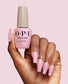 Opi GELevate Builder Gel in 4Get Me Not shade, 0.5oz bottle, used for nail extension and strengthening, displayed on a hand.