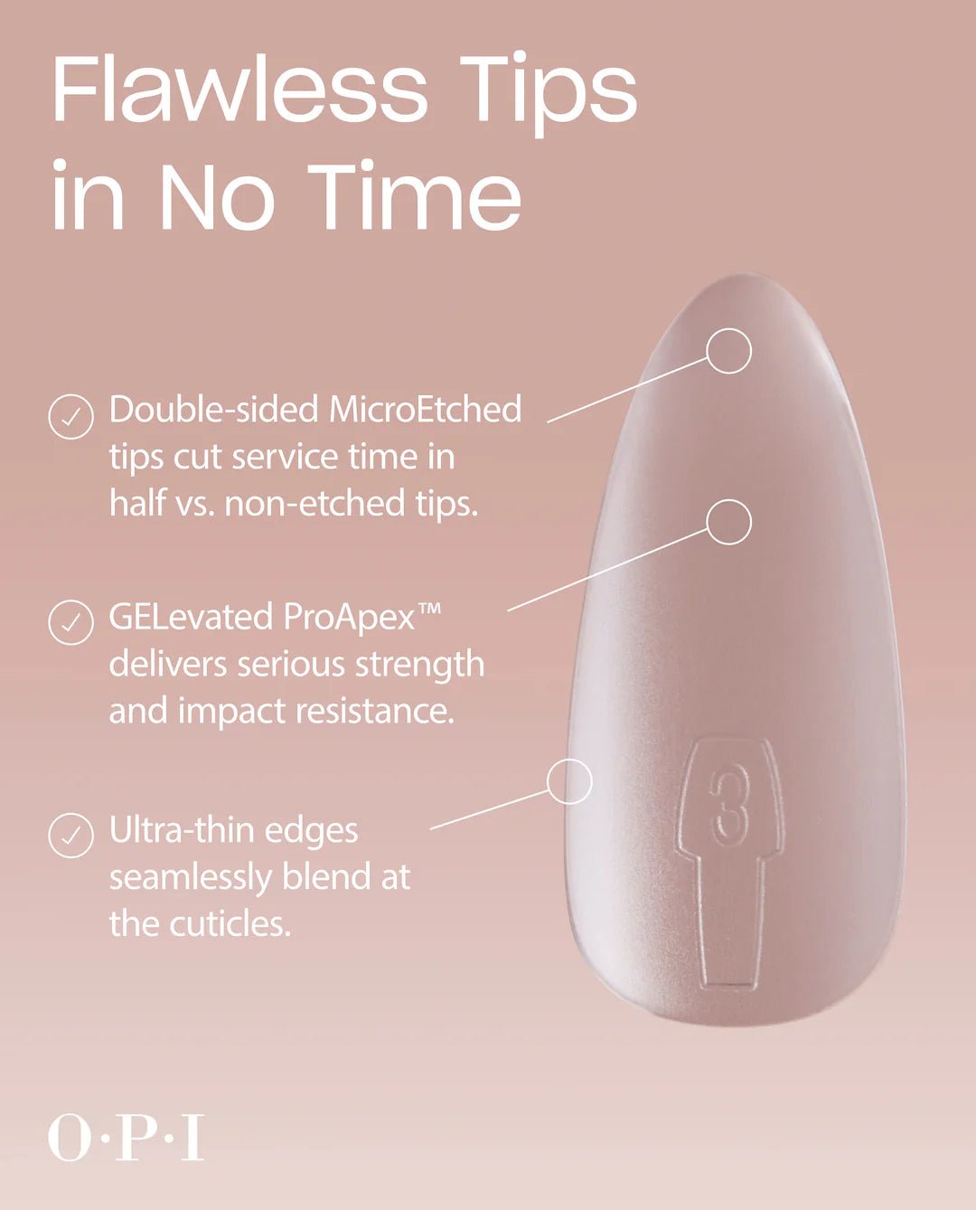 Opi GELevate™ Soft Gel Tips in round shape, natural nail extension, clear gel finish, displayed on a white background.