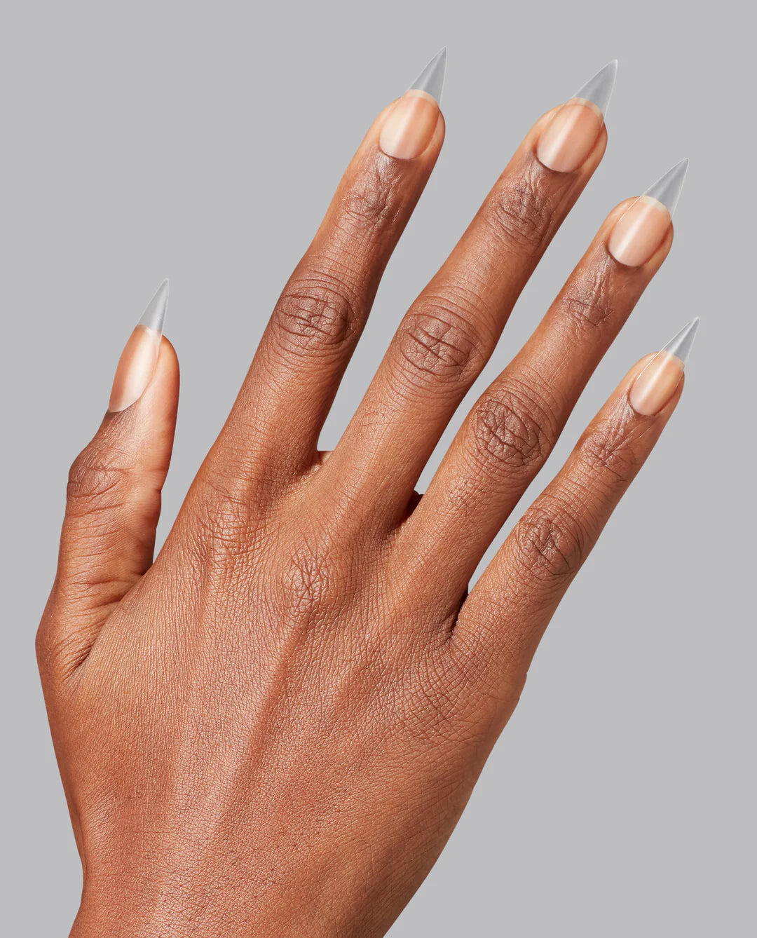 Clear Opi GELevate soft gel stiletto tips with full coverage, perfect for long-lasting gel nail extensions.