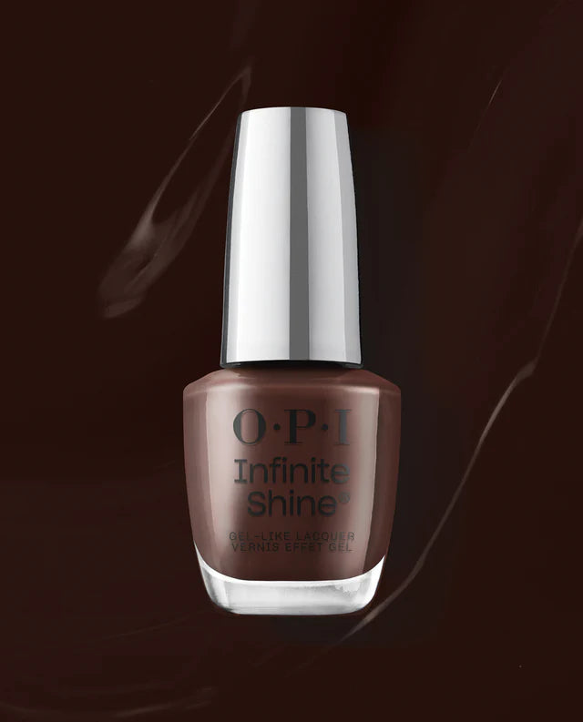 OPI Infinite Shine Not Afraid of the Dark ISL104 long-lasting nail polish with deep, dark color and glossy finish.
