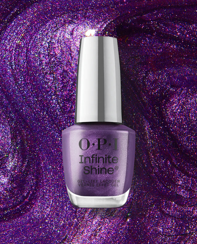 OPI Infinite Shine Purple Reign nail polish bottle with purple-colored polish and brand label, showcasing long-lasting nail color.