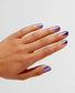 OPI Infinite Shine Purple Reign nail polish bottle with purple-colored nail swatch showcasing the vibrant purple shade.