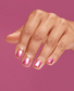 OPI Infinite Shine nail polish bottle labeled "Shined, Sealed, Delivered" with a glossy finish and vibrant color in a close-up shot.