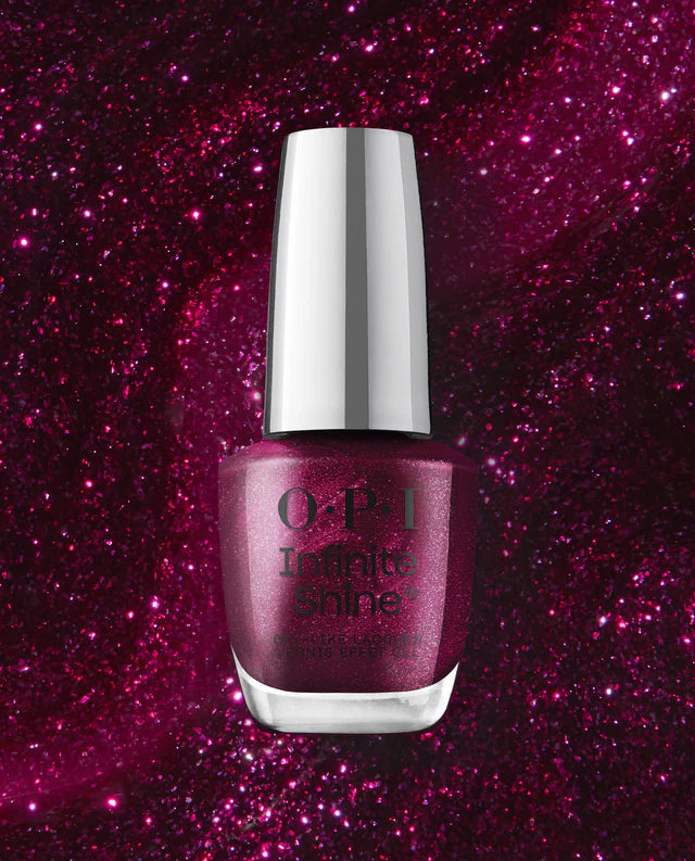 OPI Infinite Shine Vamp Champ ISL103 nail polish bottle with dark, rich color and sleek black cap showing the long-lasting formula.