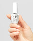 OPI Intelli-Gel Super Base & Super Gloss Top Coat Duo Pack with gel nail polish bottles and a hand displaying manicured nails.