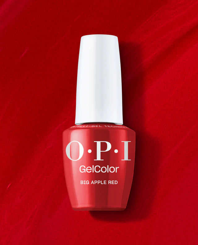 OPI Intelli GelColor Big Apple Red gel nail polish bottle with red cap and label, showcasing vibrant red color.