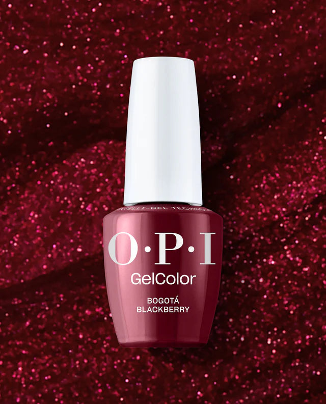 OPI Intelli GelColor Bogota Blackberry gel nail polish in deep purple shade, with glossy finish and smooth application.