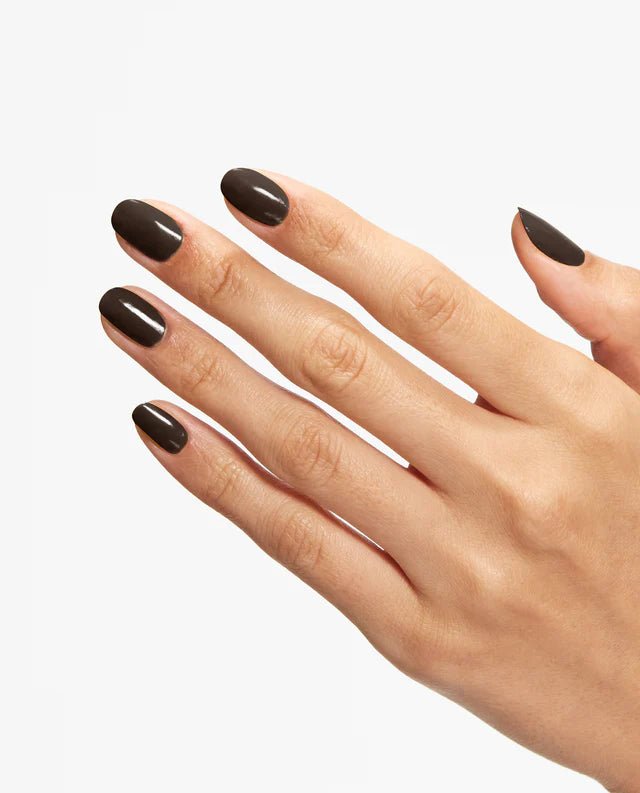 OPI Intelli GelColor Brown To Earth gel nail polish on nails with a smooth, natural brown shade and glossy finish.
