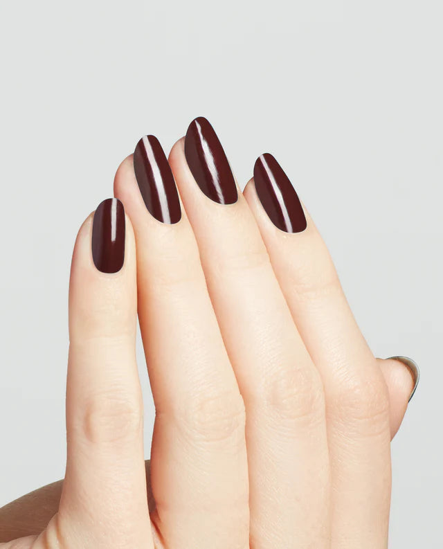 Opi Intelli GelColor Complimentary Wine gel nail polish applied on nails with a glossy finish in a wine shade.