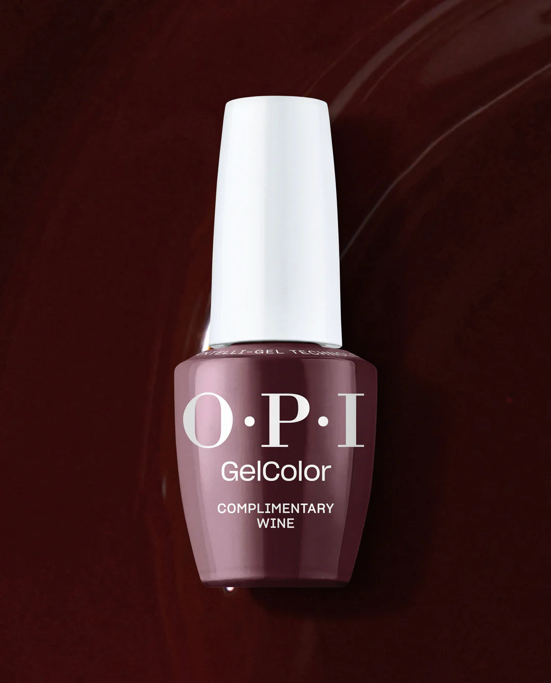 Opi Intelli GelColor Complimentary Wine gel nail polish bottle with deep wine red shade, glossy finish, and brand label.