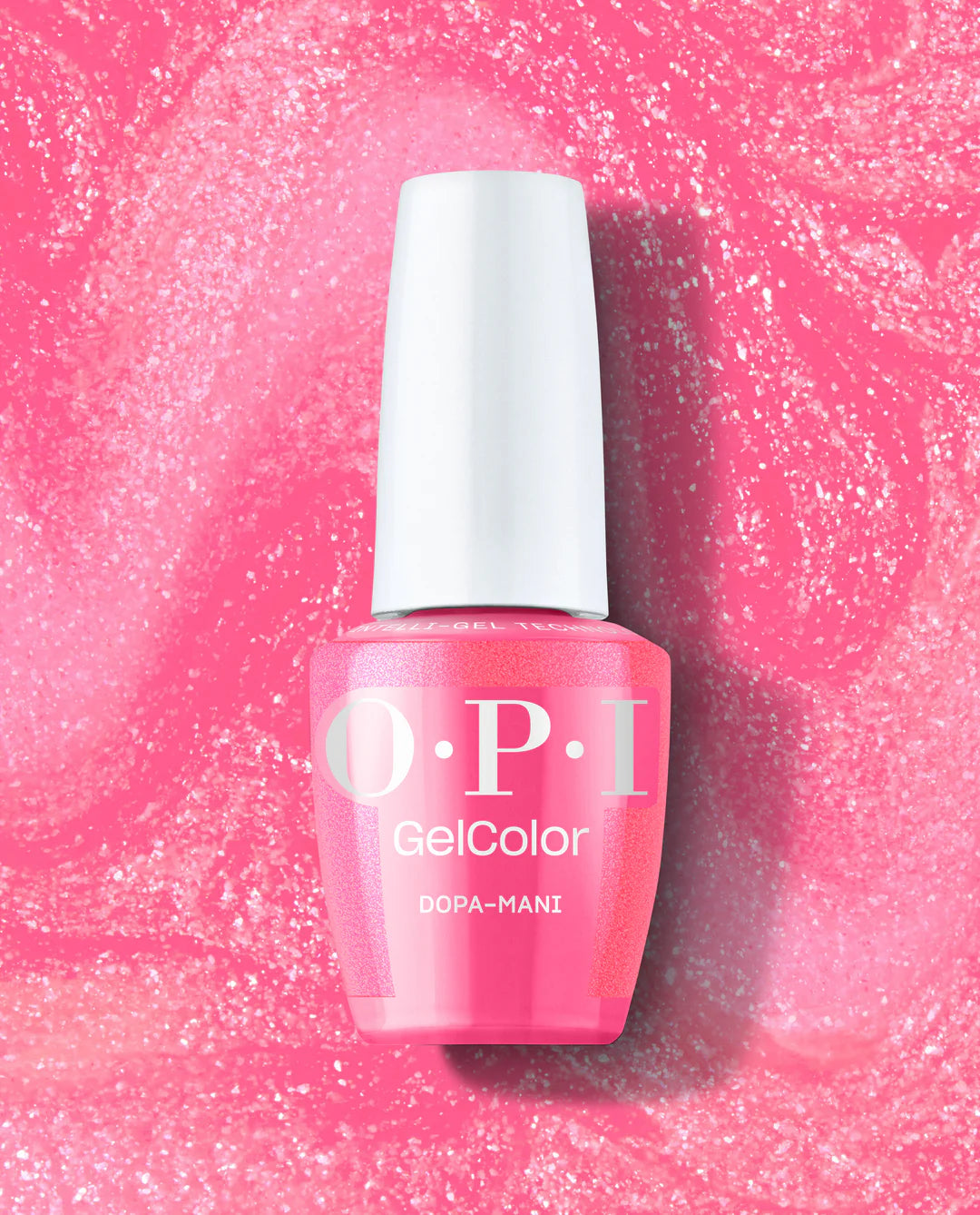OPI Intelli GelColor Dopa-Mani gel nail polish in a rich, glossy shade, showcasing the smooth, shiny finish on neatly manicured nails.